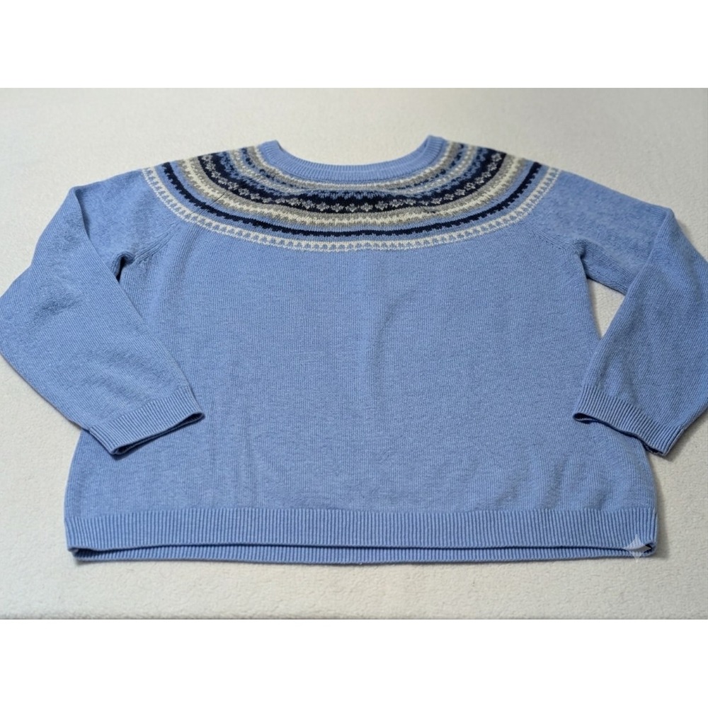 TALBOTS Fair Isle Yoke Cashmere Cotton Blend Crewneck Sweater Blue Nordic XL